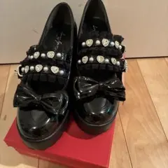 新品ゴスロリータ眞白ありす黒ビジューフリルリボンハートパールローファーレースLLのサムネイル