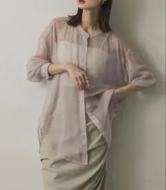 【美品】バンドカラーシャンブレーシアーシャツ