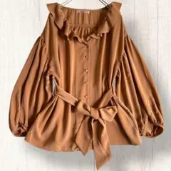 NICE CLAUP フリルブラウス シャツ リボン付 FREE オーバーサイズ