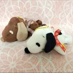 スヌーピー ぬいぐるみ マスコット 2個セット ロゴリボン