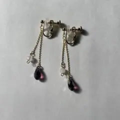 ゆらゆら〜天然石イヤリング　紫クリスタル