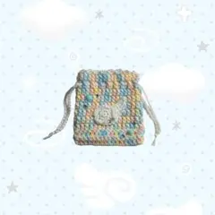 かぎ針 編み物 ミニポーチ 巾着 羽根 モチーフ ウィッシュコア ⋆꙳✮