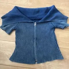 オフショルダーリブ編みセーター ダークブルー