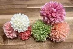 カラフル花飾り 6個セット 和装 造花 ピンポンマム