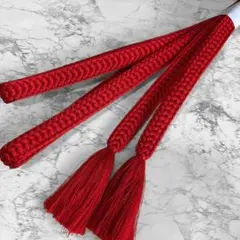 化繊 帯締め☆厚みのある平組 紅赤色 単色 上品 組紐