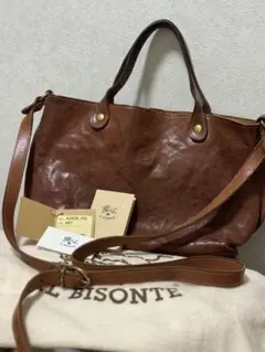 IL BISONTE ブラウンレザートートバッグ