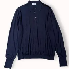 JOHN SMEDLEY ジョンスメドレー 長袖ニットポロ L 紺 綿100%