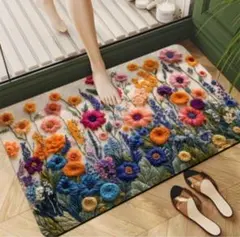 【玄関マット】花柄 大人 バスマット 洗える 滑り止め おしゃれ 立体風　刺繍