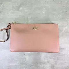 【極美品】コーチ ポーチ リストレット ダブルジップ レザー ピンクベージュ