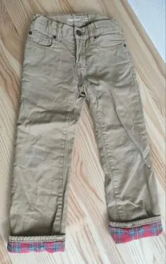 GAPキッズ　ベージュ チェック柄折り返し 長ズボン 120cm