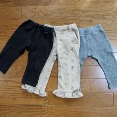 80cmベビーパンツ3点セット （黒・くま・グレー）