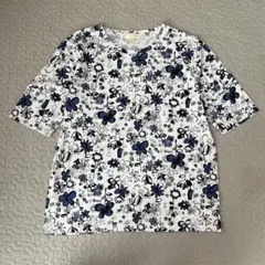 古着　花柄プリント 半袖Tシャツ M〜L ゆったりサイズ　可愛い　ブルー