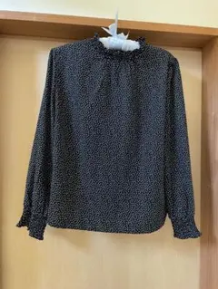 Natural Beauty BASIC ドット柄 フリルネックブラウス S