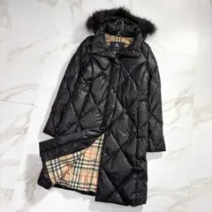 美品 バーバリーロンドン ライト ダウンコート ファー 2way 黒 Sサイズ