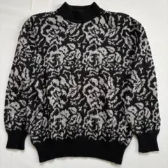 【レトロ古着】花柄 総柄 総柄ニット ハイネックセーター 肩パッド付 M~L相当