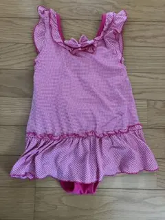 女の子用ピンクチェック水着（フリル付き）　130