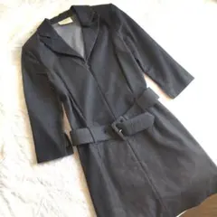 ダークグレー ベルト付き　七分袖　ワンピース　デニム地　ラメ　フォーマル