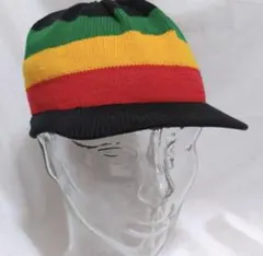 ツバ付き ニット オスロキャップ デッドストック レゲエ 古着 ラスタカラー