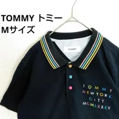 TOMMY　トミー　ポロシャツ　カラフル　マルチカラー　ロゴ刺繍　ブラック　M