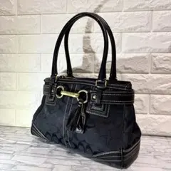 【美品】COACH トートバッグ シグネチャー ブラック　キャンバス　レザー