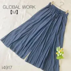 グローバルワーク ワイドパンツ ウエストゴム　リラックスパンツ　フレア　紺　M