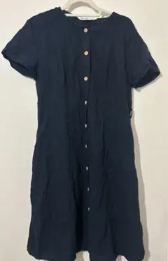 ZARA BASIC ネイビー　ボタンワンピース　L