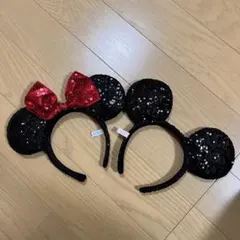 【即日発送】ミッキー　ミニー　スパンコールカチューシャ　セット