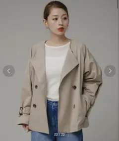 サニーレーベル　ノーカラーショートトレンチコート