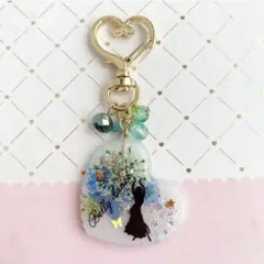 3845】コントラバス カラフルなお花入り オーバル型キーホルダー