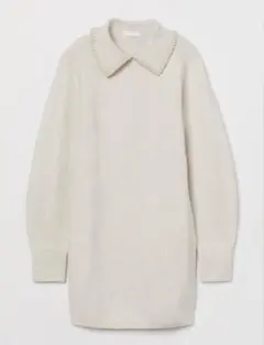 【新品タグ付】H&M パール襟 ニットワンピース 白 無地　XS 小柄