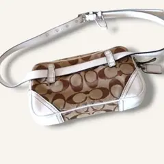 コーチ シグネチャー 2wayウエストポーチ ボディバッグ レザー　ブラウン