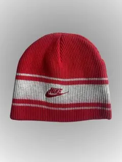 Nike ニット帽 赤 グレー ストライプ グランジ y2k お兄系 ビーニー