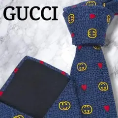 GUCCI グッチ シルク100 GG総柄 大判スカーフ ネイビー×レッド 良品