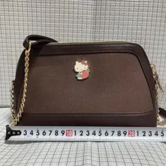【美品】ハローキティ50周年チェーン付きショルダーバッグ　ブラウン
