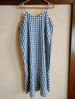 サマンサモスモスブルー　青ギンガムチェックマーメイドキャミワンピース　夏用ワンピ