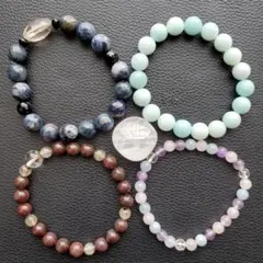 天然石ビーズブレスレット4個＋水晶タンブルセット③