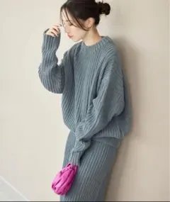 リブ編みグレーセットアップ Mサイズ