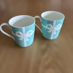 ティファニー　水色リボン模様マグカップ2個セット