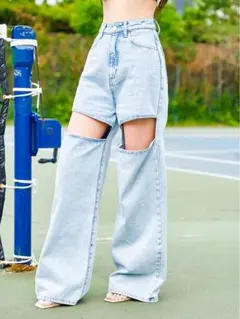 ダーリッチ サイドカットデニムパンツ ライトブルー DARICH ダーリッチ サイドカットアウト フレアデニムパンツ ライト
