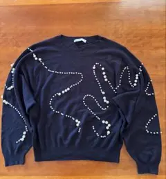 ZARA ネイビー 長袖ニット パール装飾
