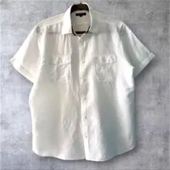 【美品】バーバリーロンドン 半袖シャツ L 白 リネン混 ノバチェックのサムネイル
