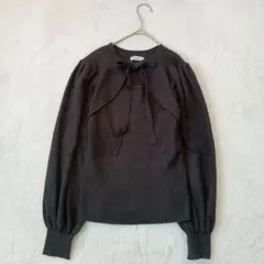 イング|ボレロ風リブニット【M】リボン　ぽわん袖　ブラック　クルーネック　可愛い