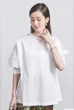 UNITED ARROWS ホワイト タックパフスリーブブラウス