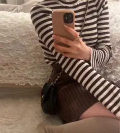 GRL グレイル ボーダー柄フレアスリーブリブニットトップス[k9086b]