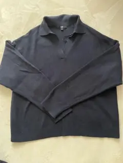 ユニクロ　スムースコットンリラックスポロセーター ネイビー