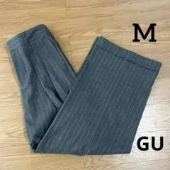 GU レディース インタックワイドパンツ ストライプ M グレー 343677