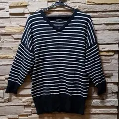INGNI 黒白ストライプ Vネックニットセーター　Msize