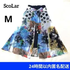 スカラー アート柄シフォン巻きスカート 前後2wayドッキングロングスカート蝶花