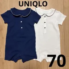 ユニクロ フライスショートオール２枚セット 70 半袖 襟付き