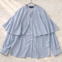アンタイトル ケープデザイン ストライプ ブラウス サイズ4 大きいサイズ 青